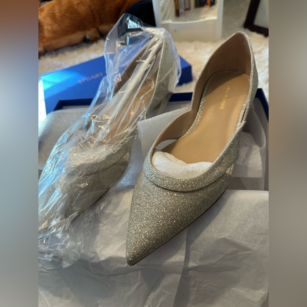 NIB Stuart Weitzman Avenue Flat 9.5 Fine Glitter